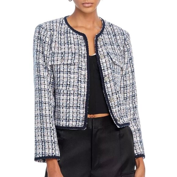 NWOT AQUA Tweed BlazerJacket Sz.XXL Navy Blue White Career Professional Classic - Picture 1 of 14